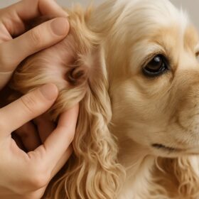 犬の耳の状態をチェックしている