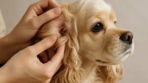 犬の耳の状態をチェックしている