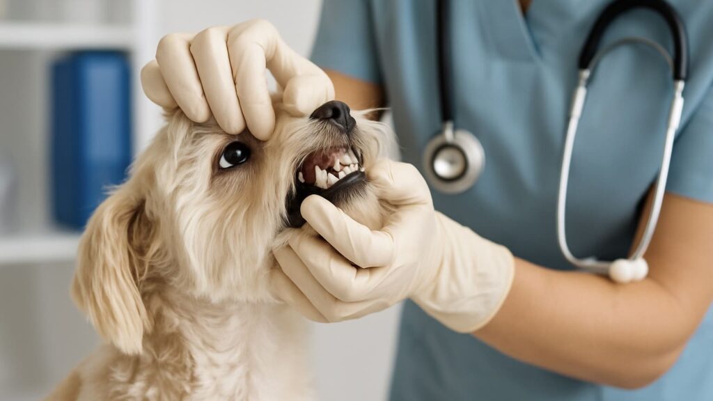 動物病院で歯の診察を受けている犬| 犬 歯みがき 毎日 の習慣