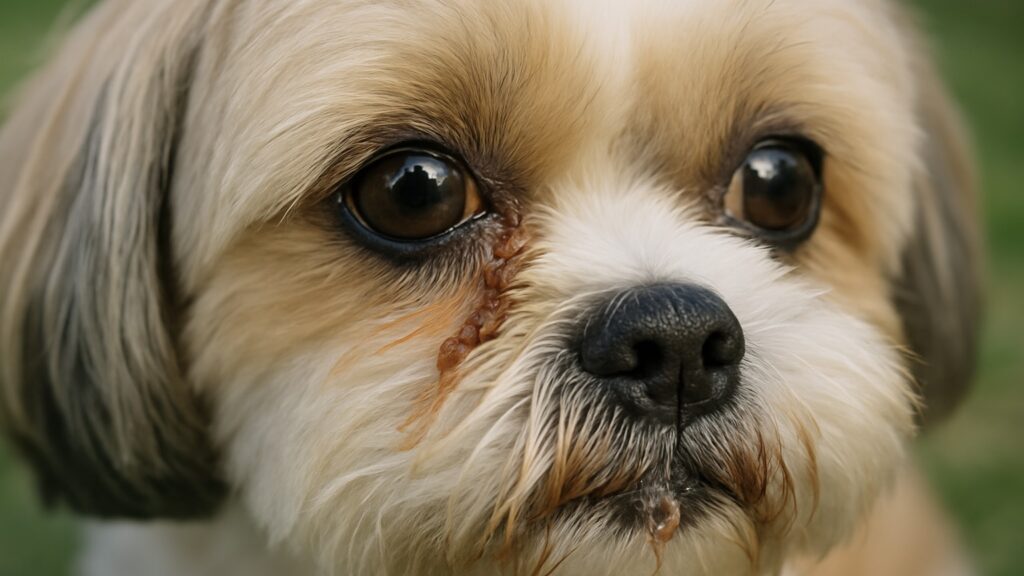 犬の目に付着した目ヤニの様子|犬 目ヤニ ケアと病気の見極めに重要