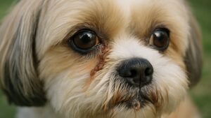 犬の目に付着した目ヤニの様子｜犬 目ヤニ ケアと病気の見極めに重要