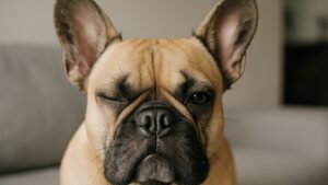 片目を閉じているフレンチブルドッグ｜犬 目ヤニ ケアが必要なサイン