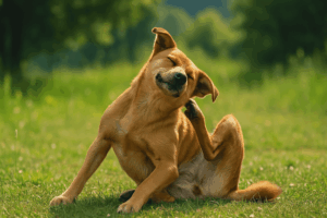 体を痒がっている犬