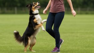 ドッグダンス風（犬が人と一緒に立つ姿）