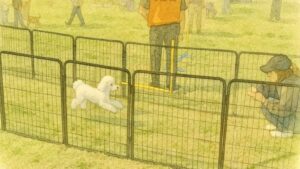 犬と人の運動会で競技に挑戦する犬と飼い主