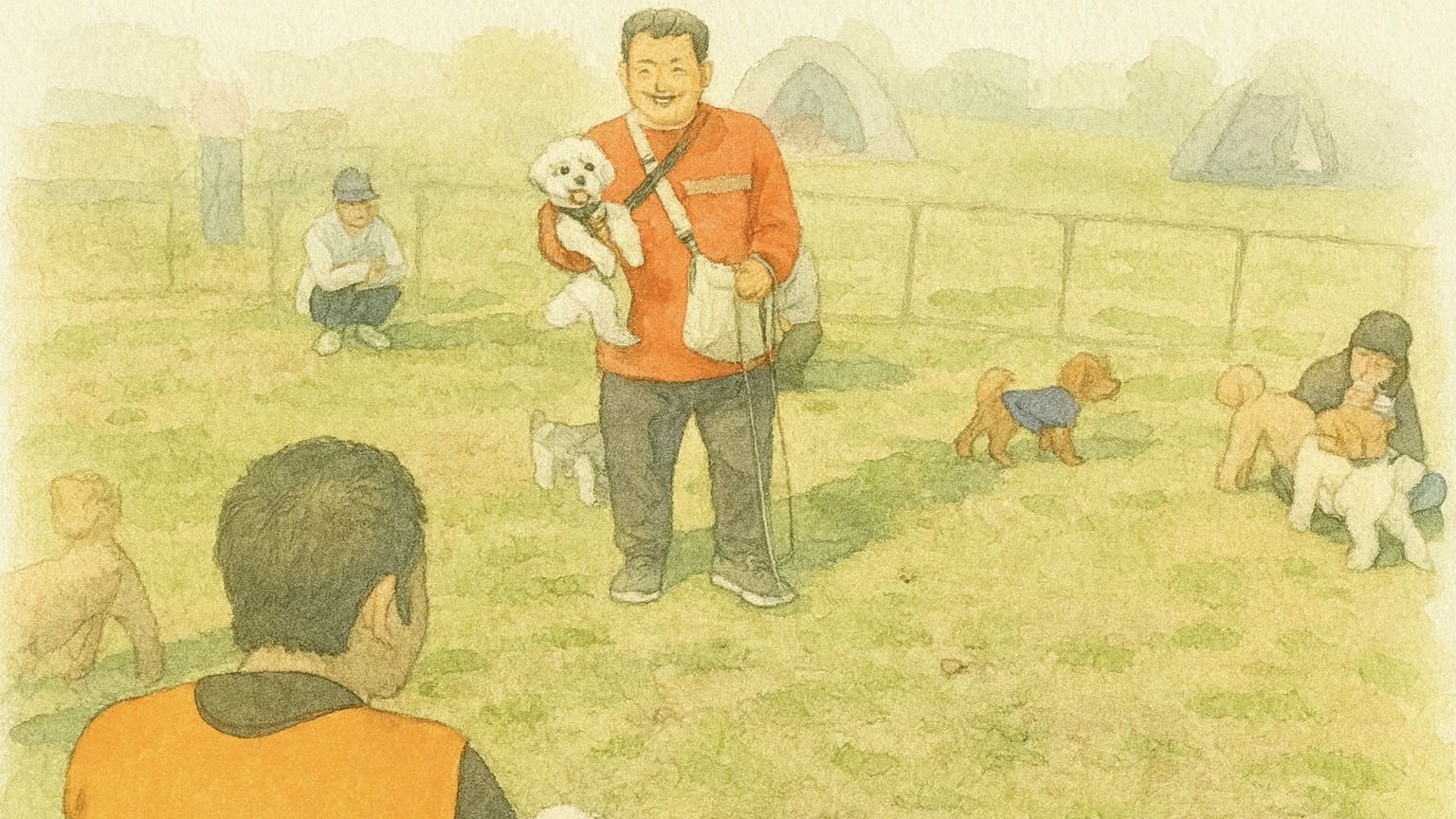 ドッグランエリアでふれあい広場を楽しむ飼い主