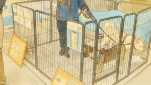 里親会で保護犬を紹介する譲渡会ブース