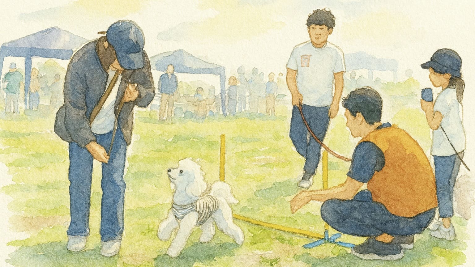 犬と人の運動会で競技に挑戦する犬と飼い主