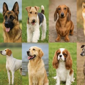 10の犬種区分を代表する犬たち(ボーダー・コリー、ジャーマン・シェパード、ワイヤー・フォックス・テリア、ダックスフンド、柴犬、ビーグル、ポインター、ゴールデン・レトリーバー、キャバリア・キング・チャールズ・スパニエル、ウィペット