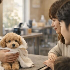 ワクチン前の子犬がはじめてトリミングサロンに慣れる様子