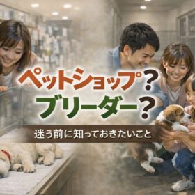 犬を飼う前にペットショップとブリーダーの違いを考えるためのイメージ