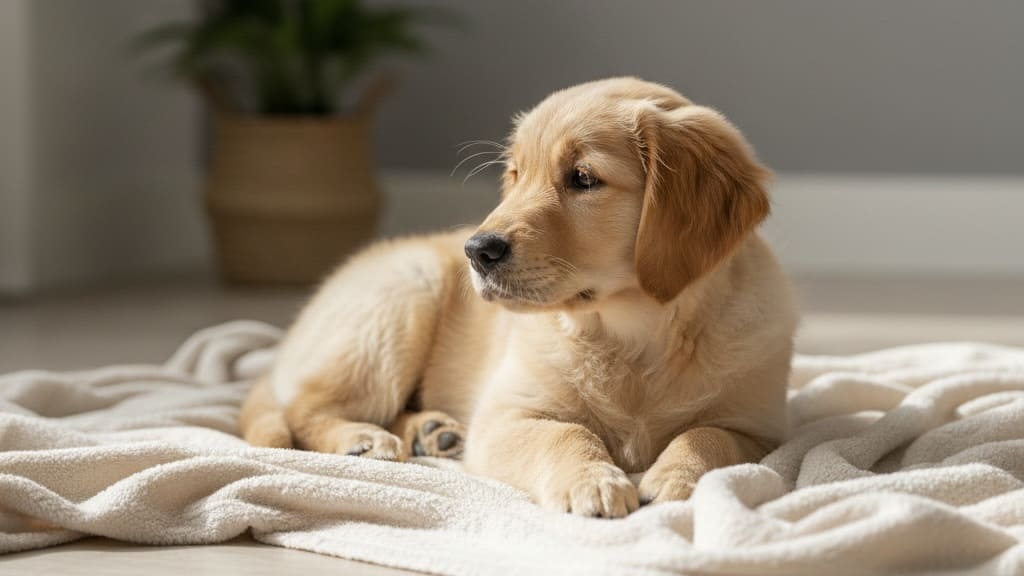 犬を飼う前に立ち止まって考える時間をイメージした仔犬の写真