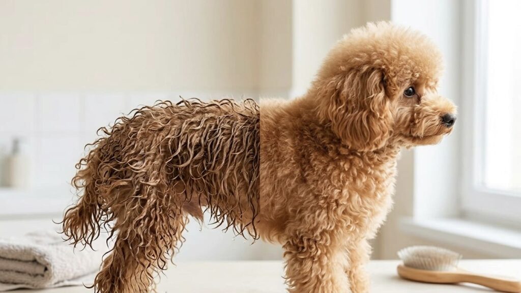 濡れて束になった被毛と乾いてふわふわになった被毛の比較