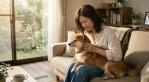 愛犬と落ち着いた時間を過ごす飼い主