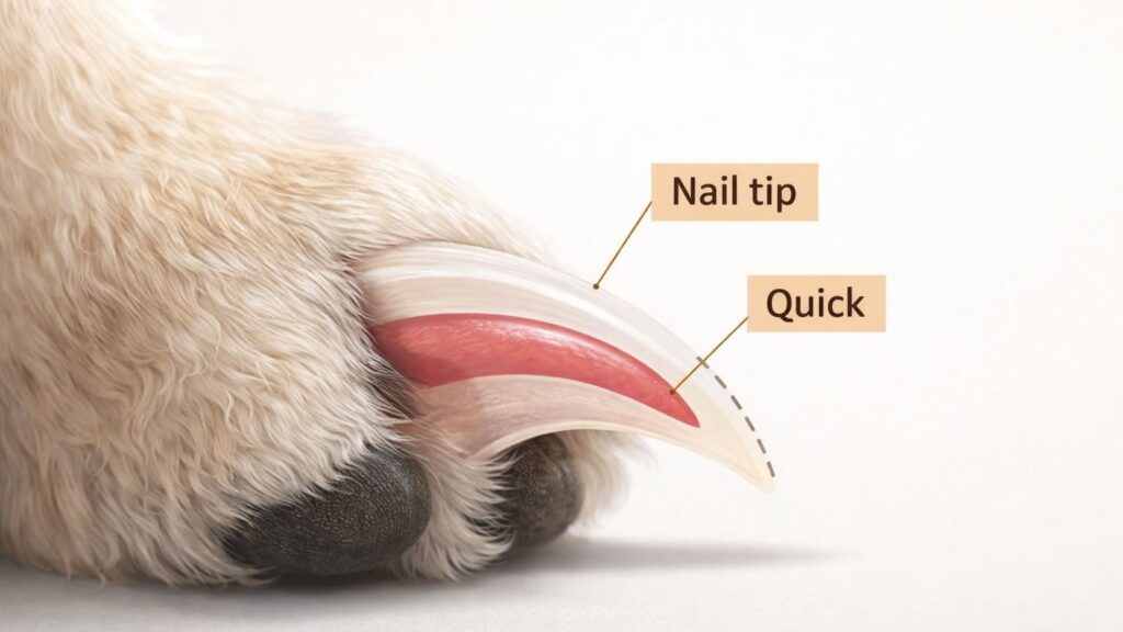 犬の爪切りで注意するクイック(血管)の位置