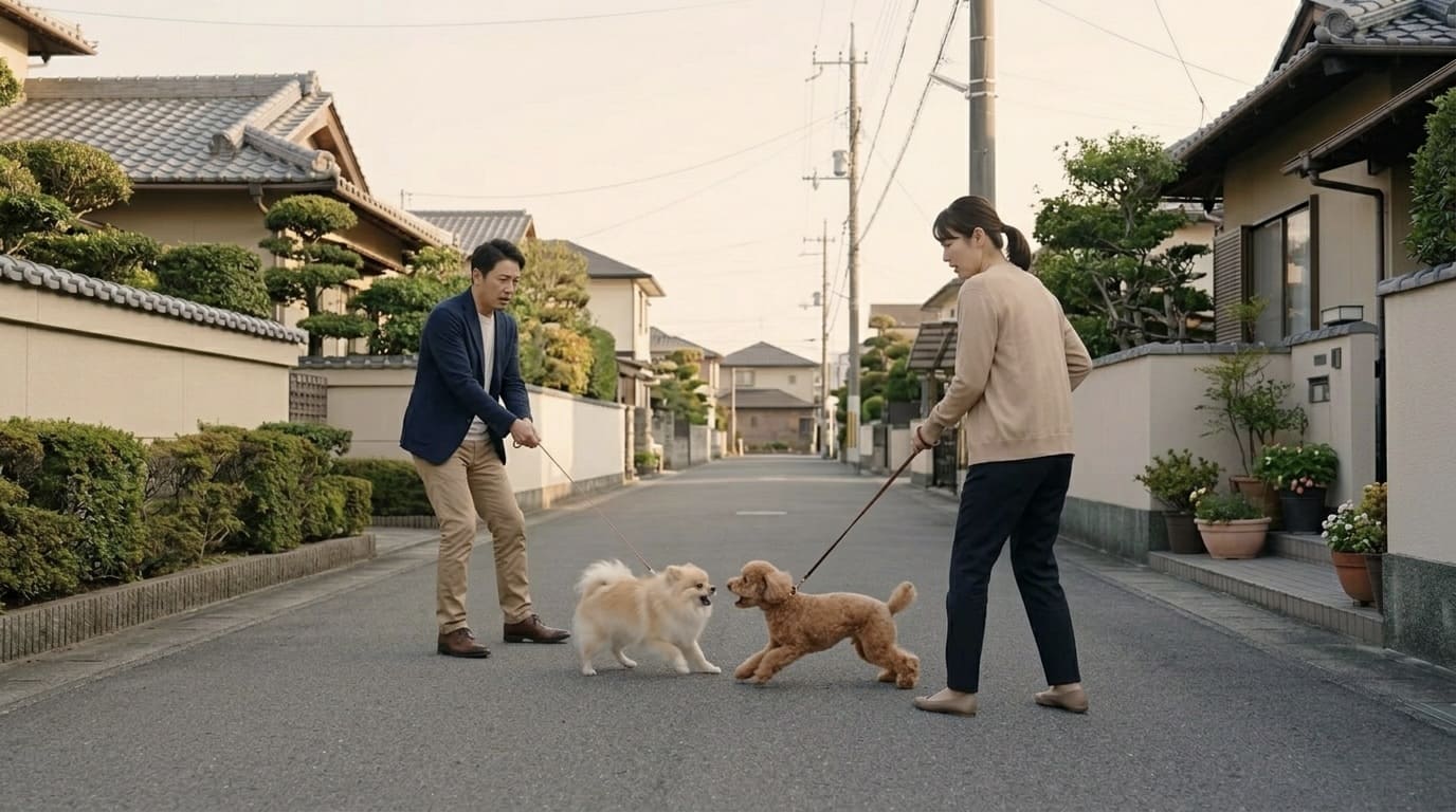 犬同士の挨拶 マナー｜正面から近づき緊張が高まるNGな挨拶の例